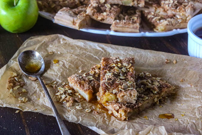 Apple Pie Pancake bars on crumbled parchment paper 